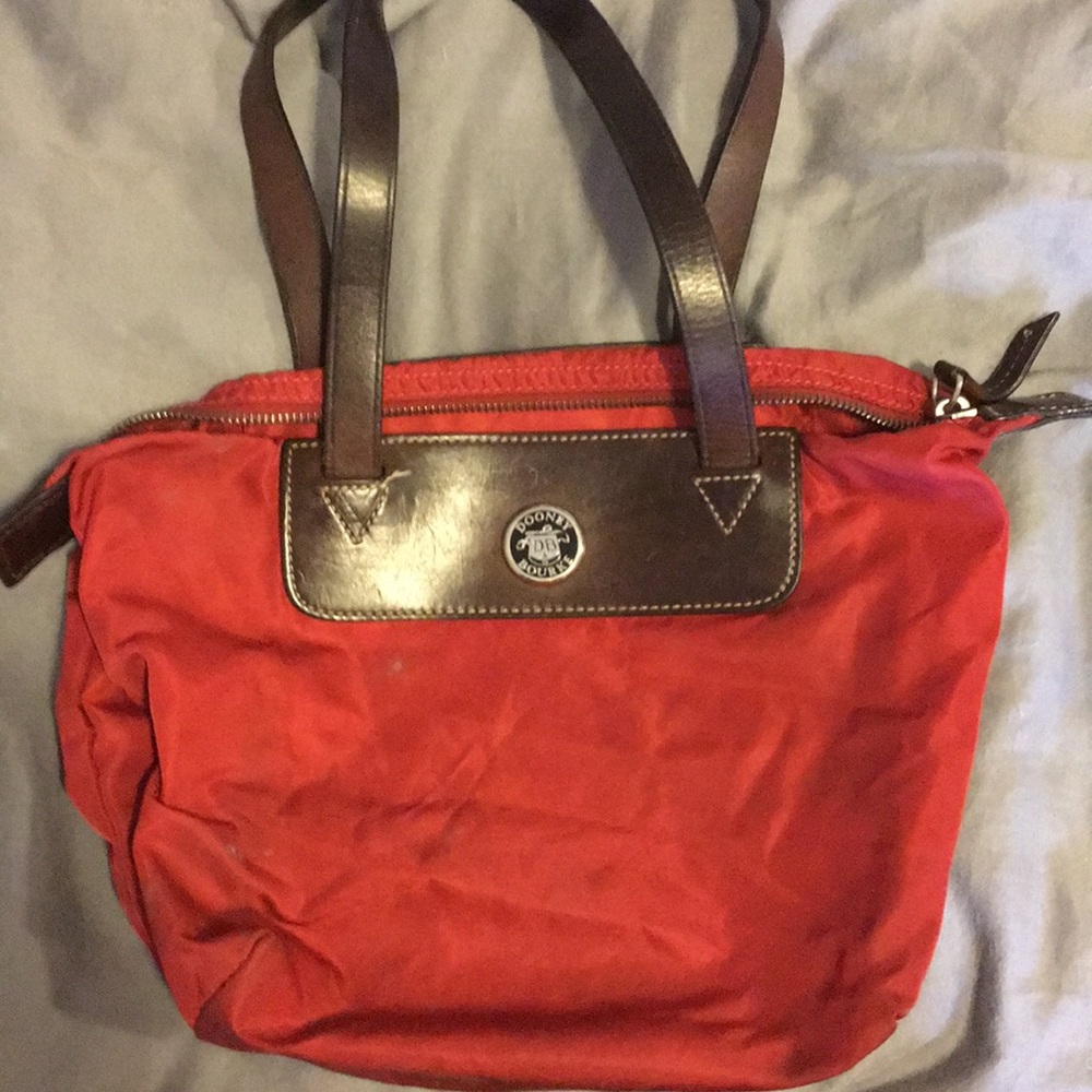 Dooney & Bourke red nylon bag with leather trim